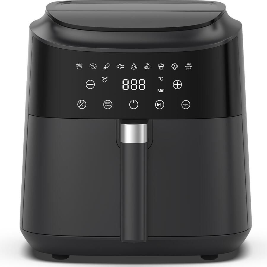 AIMASON Airfryer 6L inhoud 1650W voor snel koken 9 programma's LED-display en warmhoudfunctie metalen binnenzijde olievrije Heteluchtfriteuse voor gezinsmaaltijden receptenboek gemakkelijk schoon te maken