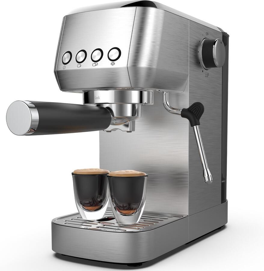 AIMASON CM1660 Halfautomatische Espressomachine 1350W Semi-Automatische Espresso Koffiemachine 20 Bar Ulka-pomp – Melkopschuimer – 1 3 L Watertank – RVS