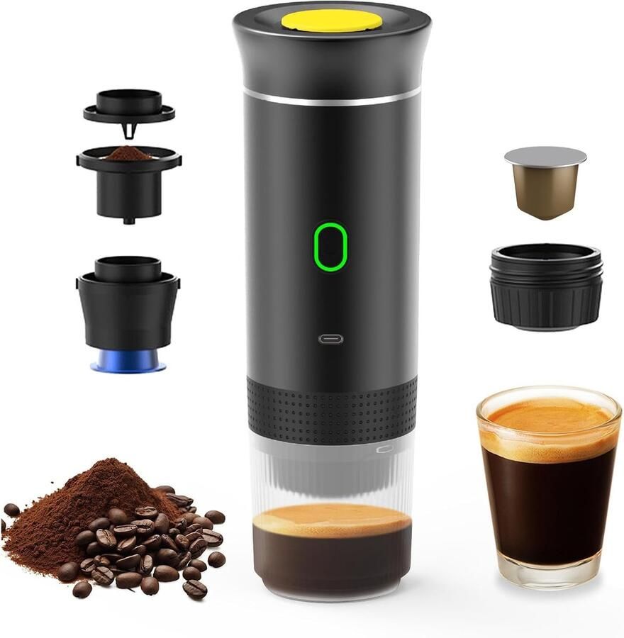 AIMASON Draagbare Koffiemachine 3-in-1 Capsule – Nespresso & Dolce Gusto & Koffiepoeder Compatibel – USB-C Oplaadbaar 3×2500mAh Powerbank – 60ml Espressomachine Koffiezetapparaat Camping Auto Kantoor Reizen Trein – Zwart Snoerloos