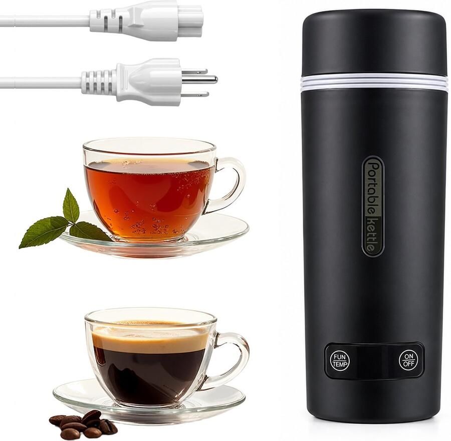 AIMASON Draagbare Waterkoker Waterflessen Travel Mug Mini Waterkoker Kleine Waterkoker Reis Waterkoker Camping Waterkoker Met Temperatuurregeling Roestvrij Staal Zwart