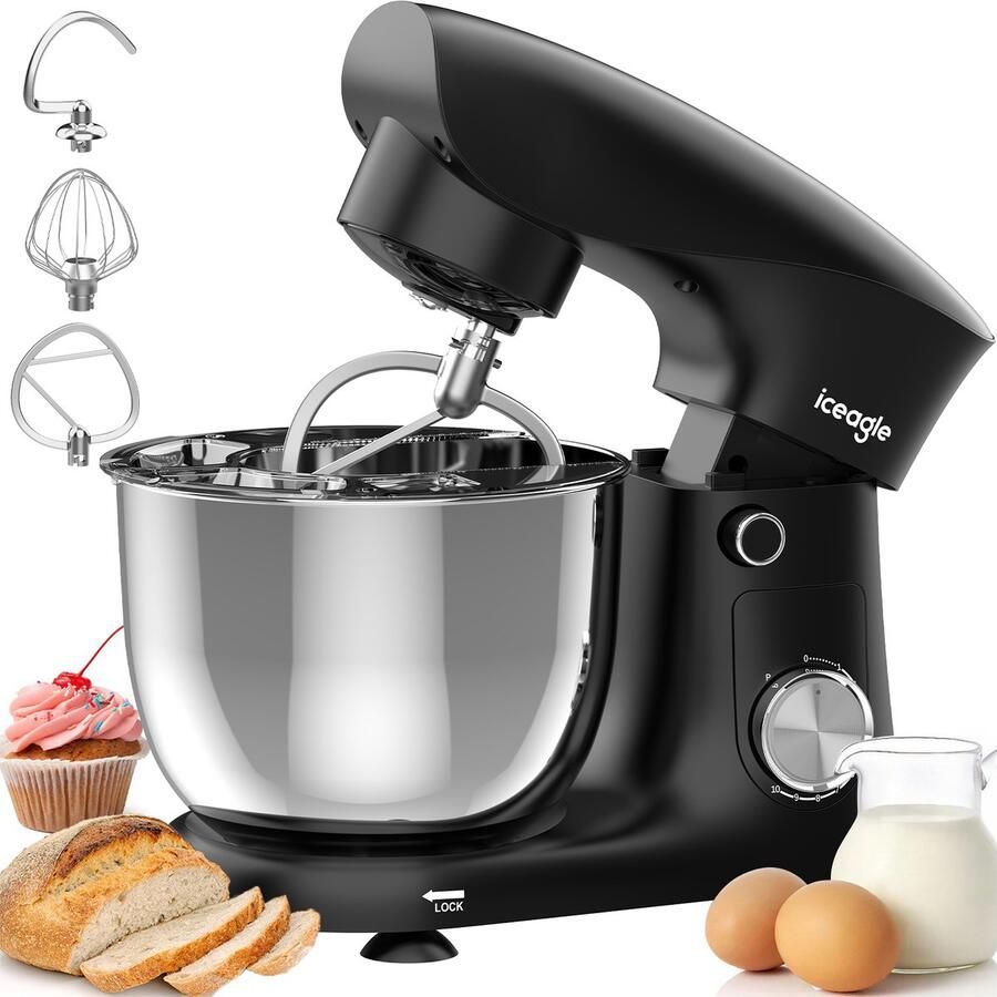 AIMASON Keukenmixer Stille Werking 5L Mengkom 10 Snelheden Inclusief Deeghaak Garde & Menghaak Keukenrobot Zwart