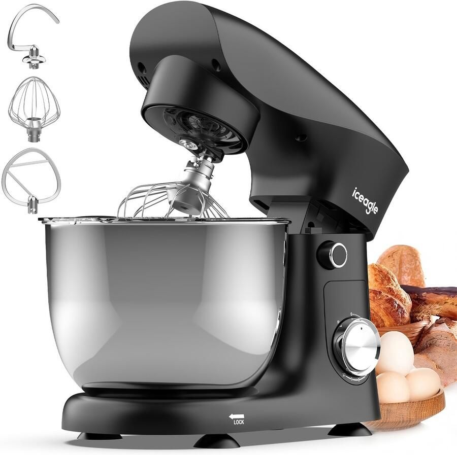 AIMASON Keukenmixers 5L Roestvrijstalen Kom 10 Snelheden + Pulsfunctie 360° Planetaire Mengbeweging Keukenrobot Zwart