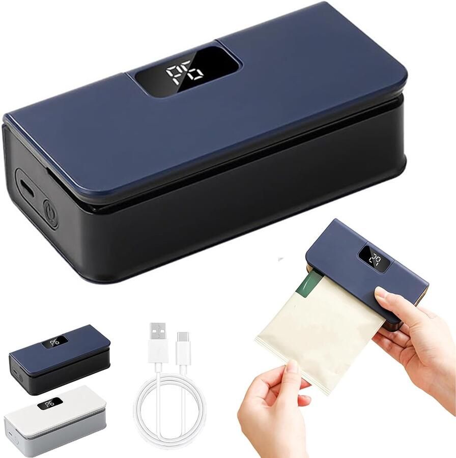 AIMASON Mini Zaksealer met 6 Standen Temperatuurregeling – Oplaadbare 2-in-1 Chipzak Sealer met Snijfuncatie & Magneet – Draagbare Heat Sealer met LED-display – Voor Chipszakjes Snacks & Voedselvershouding – Blauw