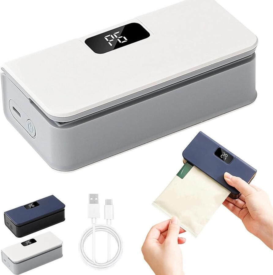 AIMASON Mini Zaksealer met 6 Standen Temperatuurregeling – Oplaadbare 2-in-1 Chipzak Sealer met Snijfuncatie & Magneet – Draagbare Heat Sealer met LED-display – Voor Chipszakjes Snacks & Voedselvershouding – Wit