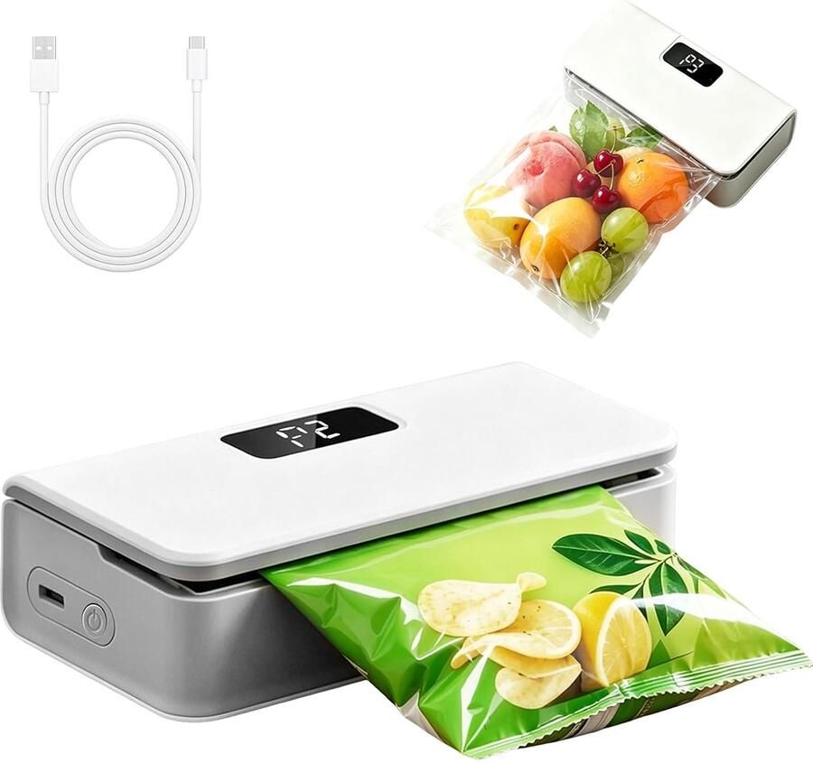 AIMASON Oplaadbare Mini Bag Sealer – 6 Warmtestanden & LED-display – 2-in-1 Zaksealer met Ingebouwde Snijder – Magnetische Koelkast Sealer – Draagbaar voor Keuken Reizen & Invriezen – Geschikt voor Dunne Normale & Dikke Zakken – Wit