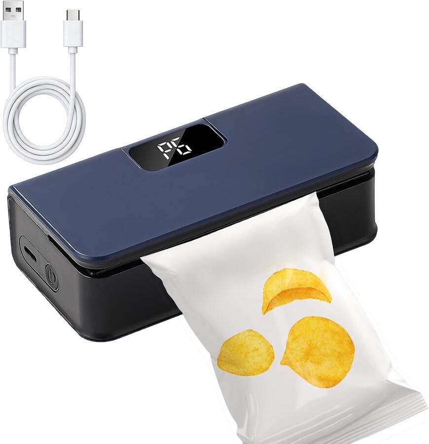 AIMASON Oplaadbare Mini Bag Sealer – 6 Warmtestanden & LED-display – 2-in-1 Zaksealer met Ingebouwde Snijder – Magnetische Koelkast Sealer – Draagbaar voor Keuken Reizen & Invriezen – Geschikt voor Dunne Normale & Dikke Zakken – Blauw