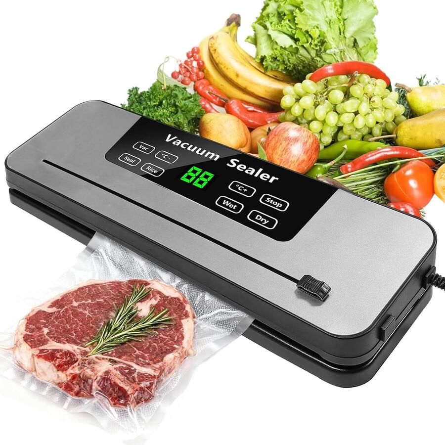 AIMASON Professionele Vacuümmachine – Foodsaver met 8 Functies – 70 KPa Sterke Zuigkracht – 30 cm Brede Seal – Verwijderbaar Deksel voor Eenvoudige Reiniging – Inclusief 20 Vacuümzakken – Voor Vlees Groenten Fruit Noten & Meer – RVS Behuizing – Zilver