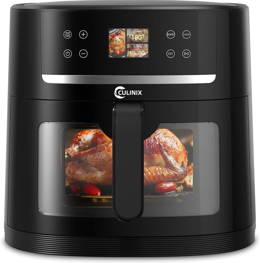Air Fryer Zwart 8L 12-in-1 Heteluchtfriteuse met Zichtbaar Venster Voor Gezond Koken
