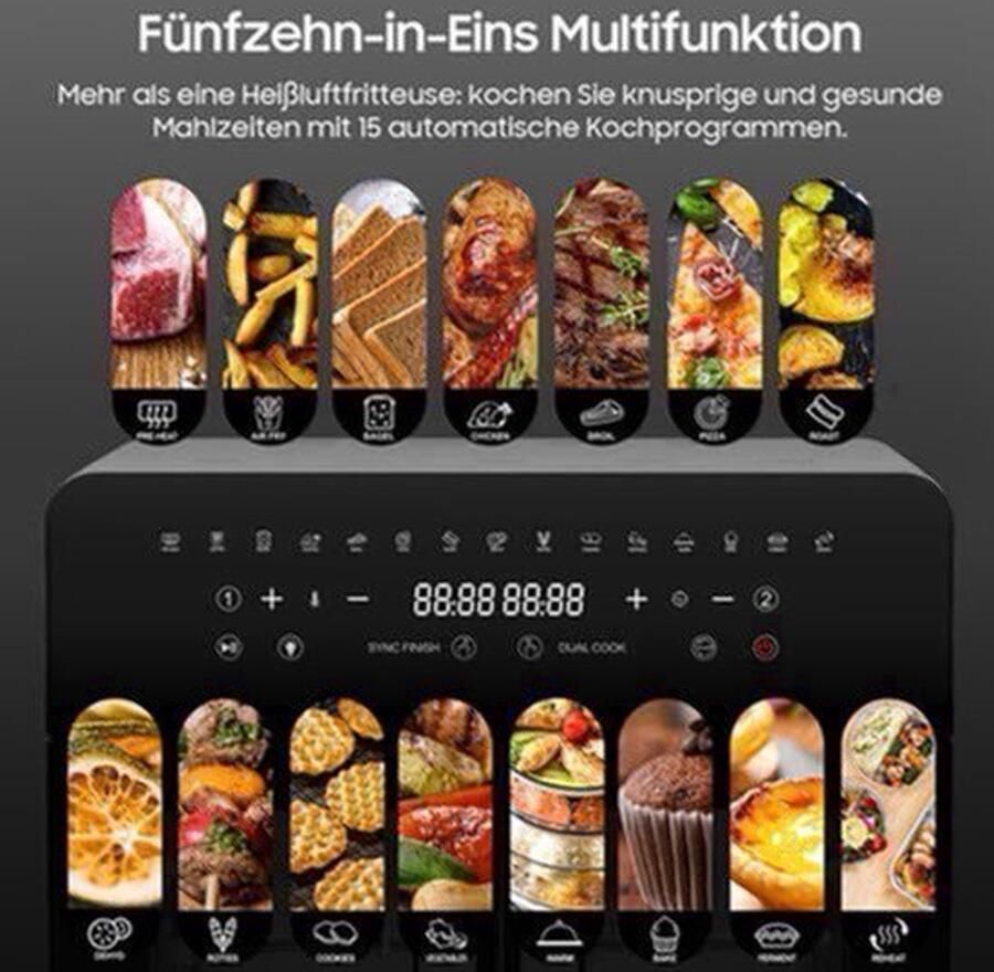Airfryer – Heteluchtfriteuse – Friteuse – Heteluchtoven – Gezond Koken – 23L XXL Inhoud – Dual-Zone Met Koekprogramma s & Verlichting