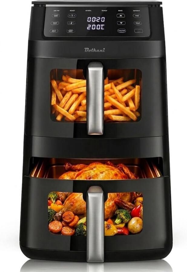 Airfryer heteluchtfriteuse met 2 kamers 11 l heteluchtfriteuse 40% minder ruimte 2500 W Dual Zone 6-in-1 met touchscreen-kijkvenster synchronisatie