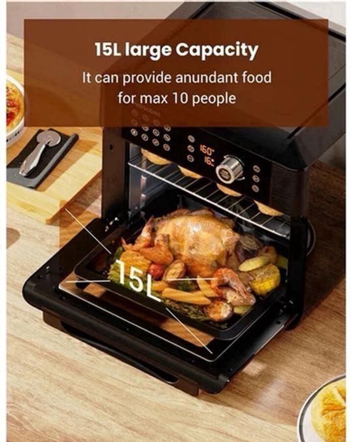 Airfryer oven Hetelucht Friteuse Air Fryer 15L Grote Inhoud 12-in-1 1700W App Bediening 360° Luchtcirculatie Touch Screen Turbo Functie