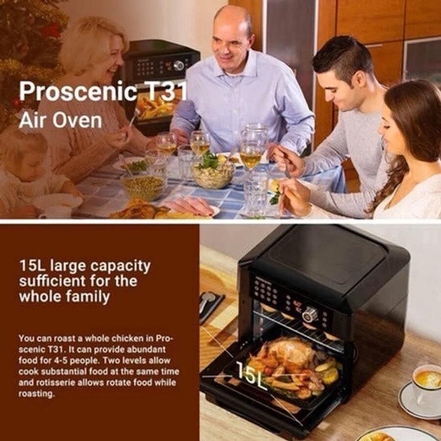 Airfryer oven Hetelucht Friteuse Air Fryer 15L Grote Inhoud 12-in-1 1700W App Bediening 360° Luchtcirculatie Touch Screen Turbo Functie