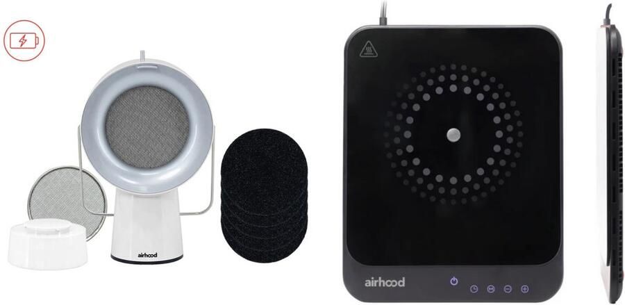 AirHood Original Ivory White Wireless Inductie Combi Pack Mobiele en draagbare afzuigkap + inductieplaat