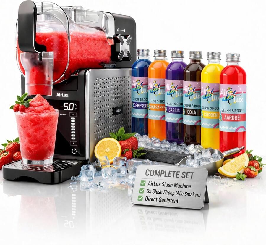 Airlux Slush Puppy Maker set incl. 6 smaken siroop – Slush Puppy Maker Zonder IJs Slush Puppy Machine – 7 Programma s – Slushi Granita Frappé Milkshakes & Meer – Zelfreiniging