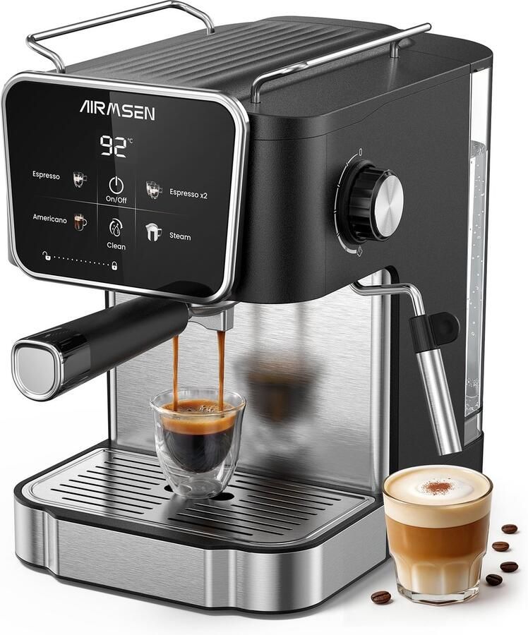AIRMSEN Espressomachine 20 Bar 850W Stoompijpje Touchscreen 1 8L Waterreservoir Espresso & Americano