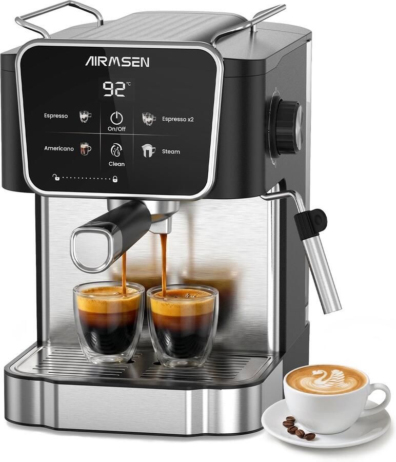 AIRMSEN Espressomachine 20 Bar 850W Stoompijpje Touchscreen 1 8L Waterreservoir Espresso & Americano