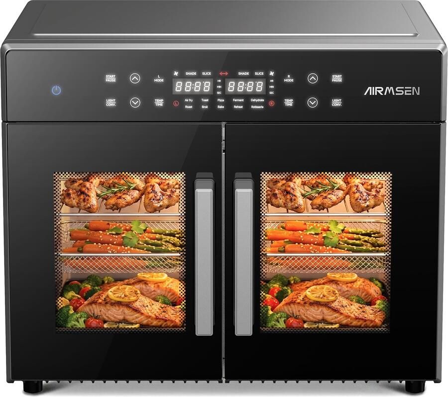 AIRMSEN XXL Airfryer en Oven 30L 1800W All-in-One 10-in-1 Onafhankelijke Dual Zone Touchscreen Dubbele Deur Zwart