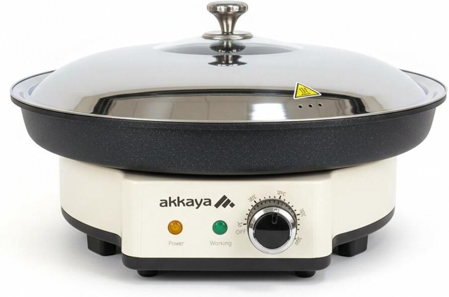 Akkaya Steinrapen Elektrische Pizza- & Tafeloven – Wit 250°C – Anti-aanbak – Veelzijdig Koken voor Pizza Pannenkoeken & Meer