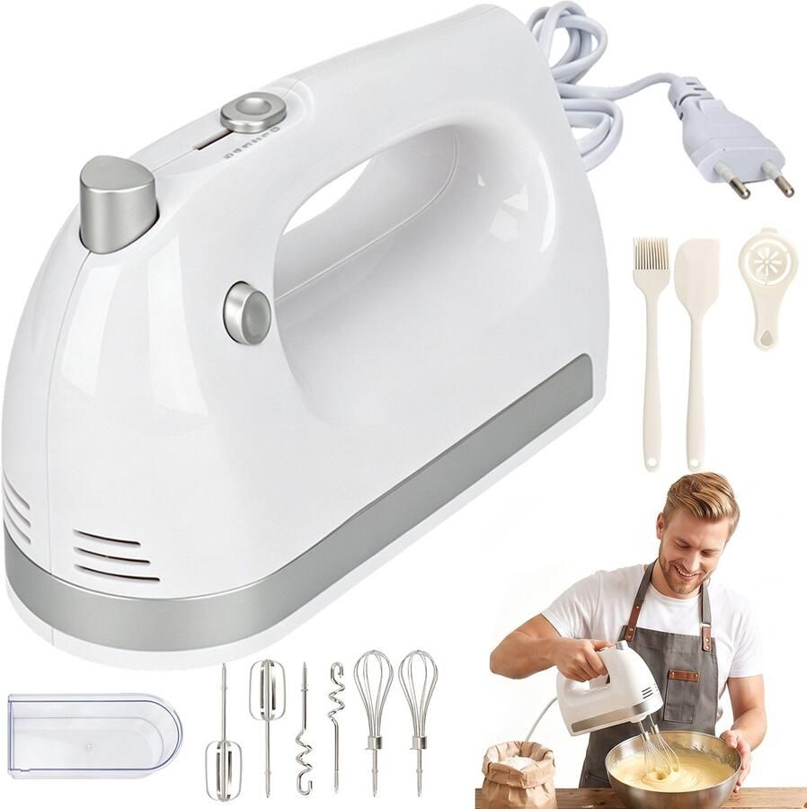 AKKEE Elektrische Handmixer 400W Keukenmixer 5 Snelheidsstanden met Turbofunctie Volledig Koperen Motor met Snelle Warmteafvoer 304 RVS Kloppers en Deeghaken Licht Ergonomisch Ontwerp Voor Bakken Deeg Beslag Room en Eieren