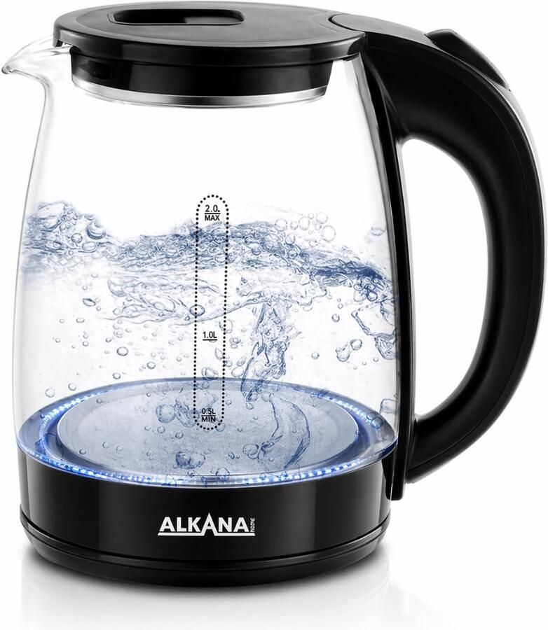 Alkana Glazen Waterkoker 1 8L 1500W – Elektrische Waterkoker met LED Verlichting Automatische Uitschakeling Droogkookbeveiliging 360° Draaibare Basis BPA-vrij RVS & Glas Design Snel Koken Waterkoker Modern Keukenapparaat