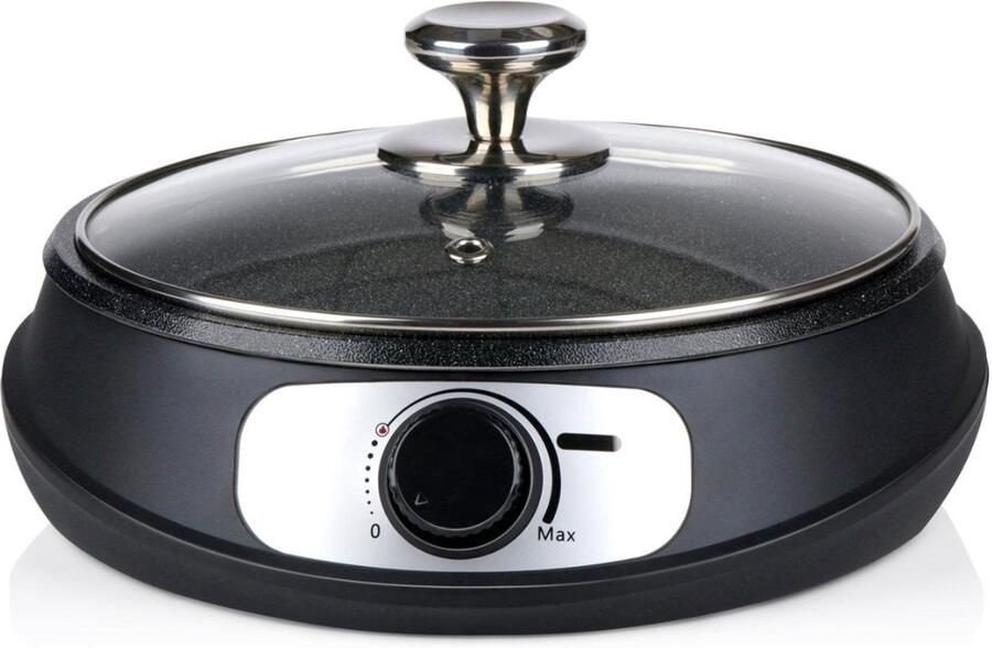 All Ride Teppanyaki Bakplaat 24V Elektrische Pan met Deksel Bakplaat Elektrisch Ø26cm Grillplaat voor Camper en Vrachtwagen 250W met Houten Spatel