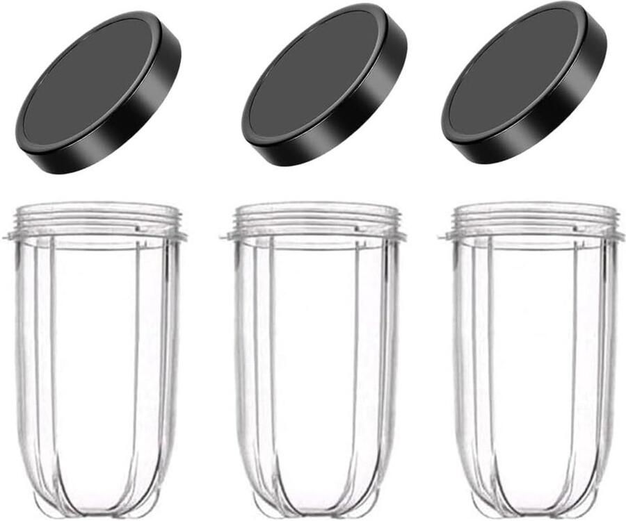 Allecto Plus 3 vervangende bekers voor Blender Juicer 16 oz elk met deksel. Geschikt voor Magic Bullet 250W
