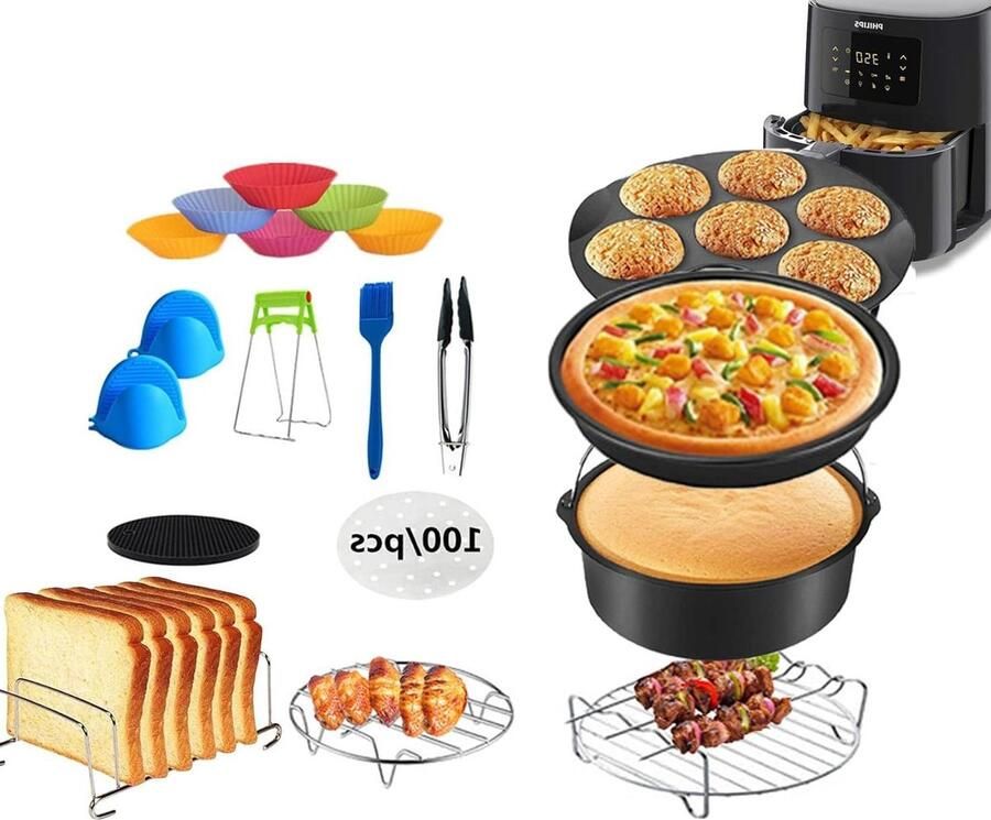 Allecto Plus Accessoireset voor Dual Zone heteluchtfriteuse 13 stuks Mand en grill Voor thuis- en restaurantgebruik Geschikt voor friteuses van 32-58 qt Tot 6 inch