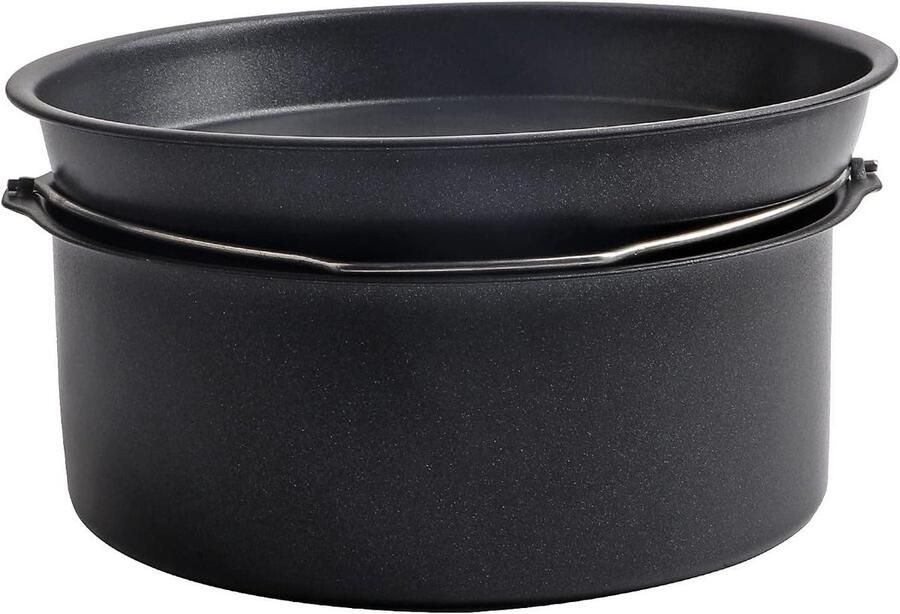 Allecto Plus Airfryer Accessoires Set: Taart Vat & Pizza Pan Geschikt voor Airfryers Bakplaat Voor Frittatas Lasagne en Meer 2 Stuks Zwart 8 Inches breed