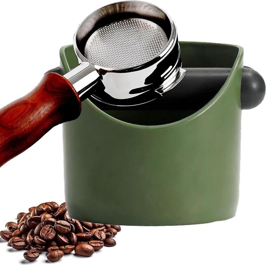 Allecto Plus Espresso Knock Box: Legergroen Koffiegrond Container met Schokabsorberende Knock Bar en Antislip Base Barista Accessoires Handige Mini Koffie Knock Box