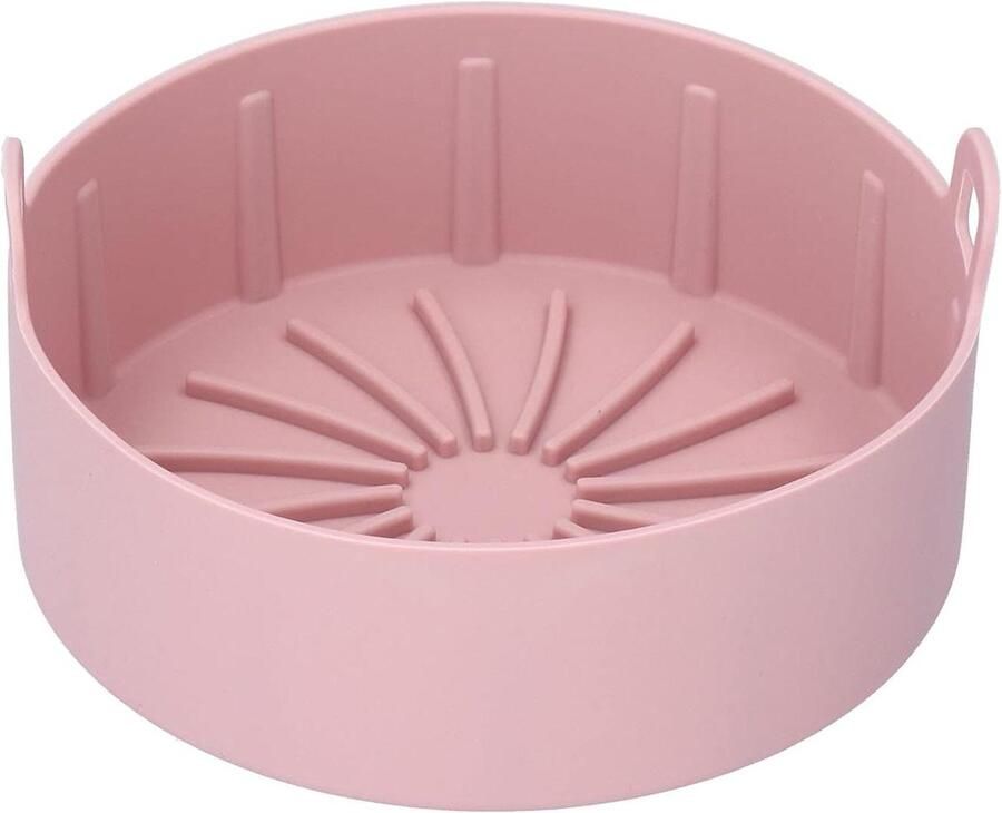 Allecto Plus Herbruikbare Siliconen Luchtfriteuse Voering met Handvat en Non-stick Coating Hittebestendig Vervanging Mand voor Keuken Elektrische Friteuse 16 cm Roze Herbruikbare Friteuse Pot Bakaccessoire