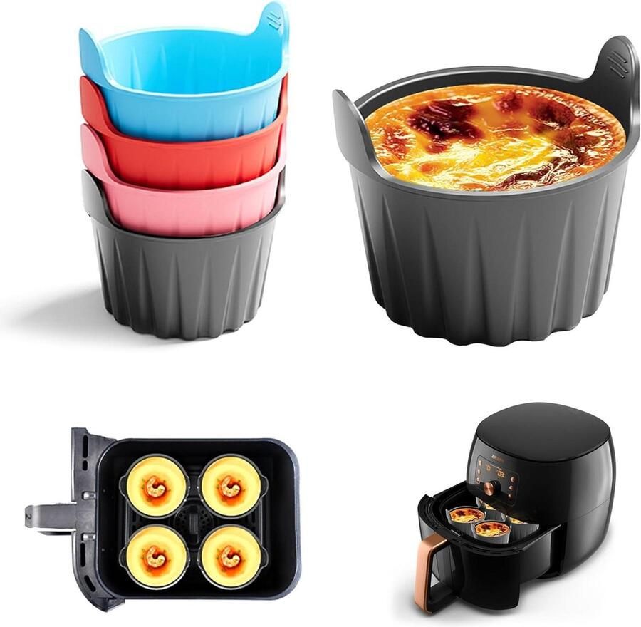 Allecto Plus Siliconen muffinvormpjes inzetstuk voor heteluchtfriteuse 4 stuks meerkleurig mini-muffins bakvorm gedempte accessoires