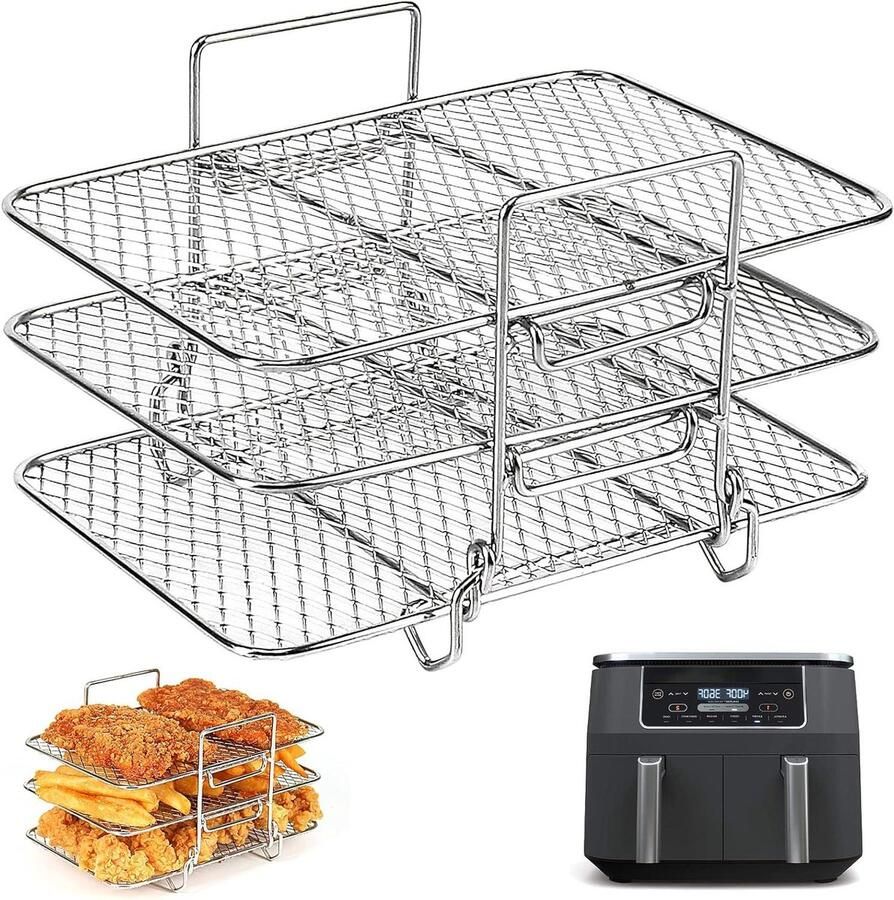 Allecto premium Airfryer accessoires RVS rekken voor drielaags Ninja Dual AF300UK AF400UK Grillrek voor friteuse met dubbele lade