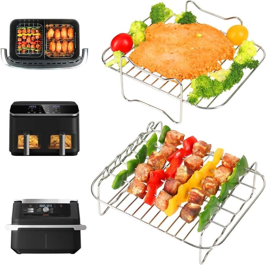 Allecto premium Airfryer Rack Accessoires voor Ninja Foodi AF500uk Met Kebab Spiesjes