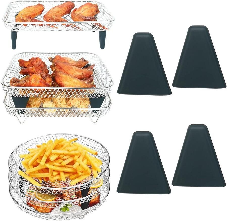 Allecto premium Airfryer stapelrek accessoires voor Ninja Tower Cosori met 4 siliconen voeten