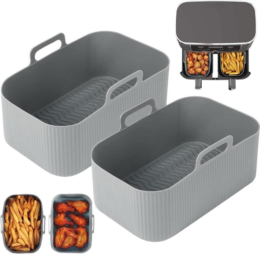 Allecto premium Herbruikbare Siliconen Liners voor Air Fryer 2 Stuks Accessoires voor Dubbele Air Fryer Geschikt voor Ninja Toren MOONCOOK Salter Met Pot Voor AF300UK AF400UK Makkelijk te Reinigen