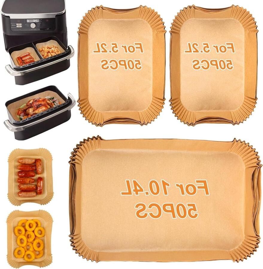 Allecto premium Luchtfriteuse Liners 150 stuks voor Air Fryer AF500UK Grote Perkament Papier Accessoires Compatibel met Duronic 10L Instant Extra Groot Formaat