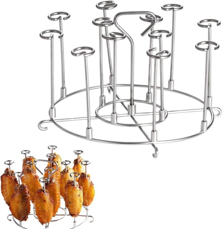 Allecto premium Verticale airfryer spiesen rooster voor heteluchtfriteuse RVS spiesenrek Kip grillen