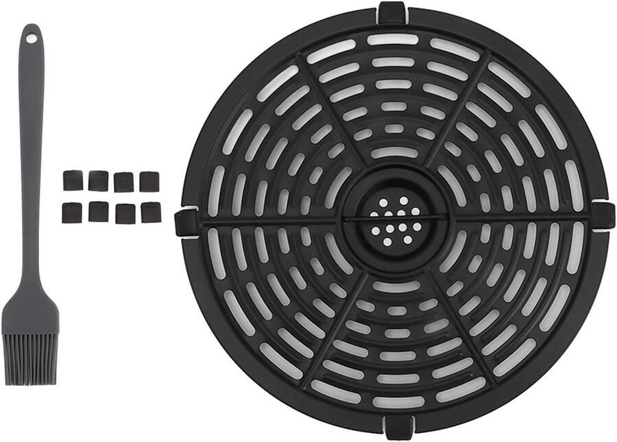 Allecto premium Vervangingsbak voor Friteuse met Siliconenborstel en Anti-aanbaklaag Ronde Frituurplaat voor Luchtfriteuses Accessoires voor Keuken en Restaurant 20 cm