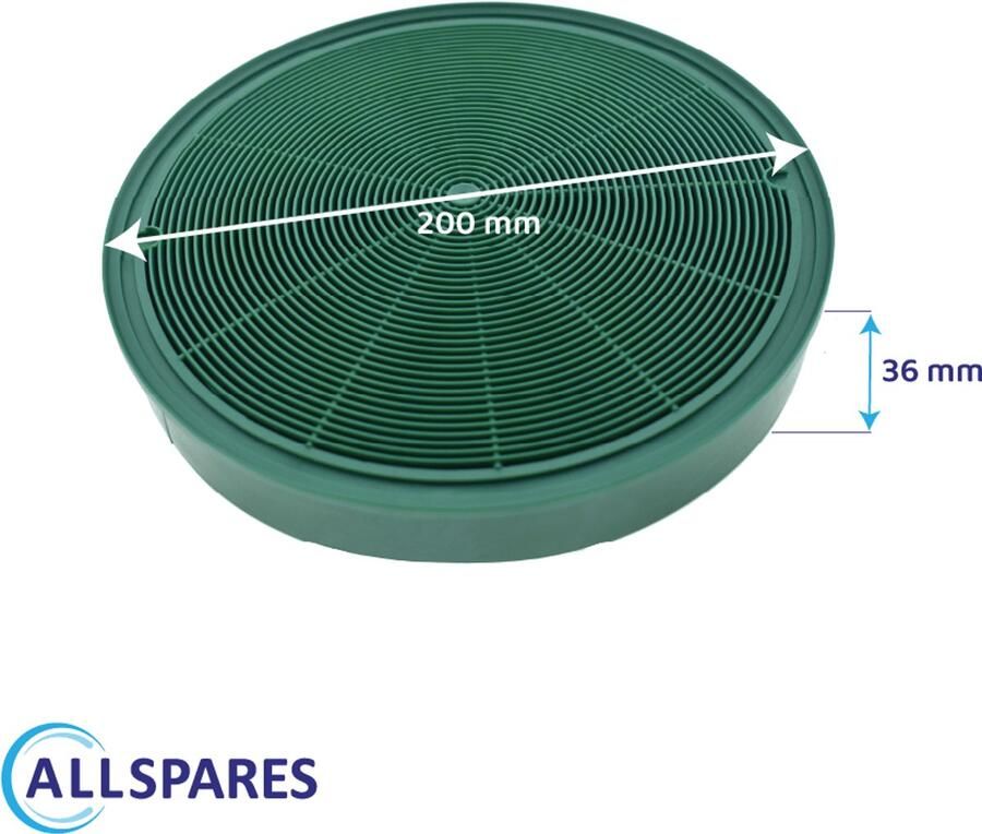 AllSpares Longlife Koolstoffilter (2st.) voor afzuigkappen geschikt voor AEG-Electrolux MCFE31 9029801306 en Faber 112.0185.278 (Ø200mm)