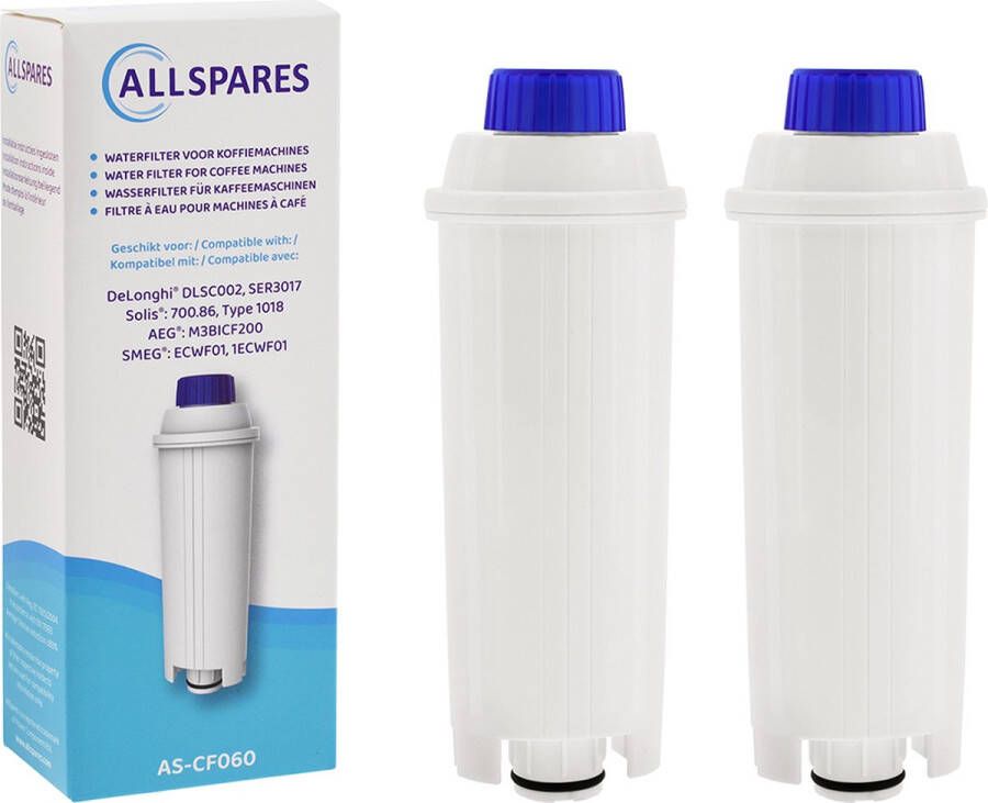 AllSpares Waterfilter (2x) geschikt voor o.a. ECAM-serie koffiemachines vervangingsfilter voor Delonghi DLSC002 SER3017