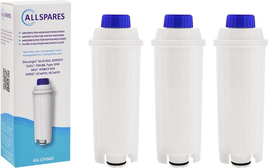 AllSpares Waterfilter (3x) geschikt voor o.a. ECAM-serie koffiemachines vervangingsfilter voor Delonghi DLSC002 SER3017
