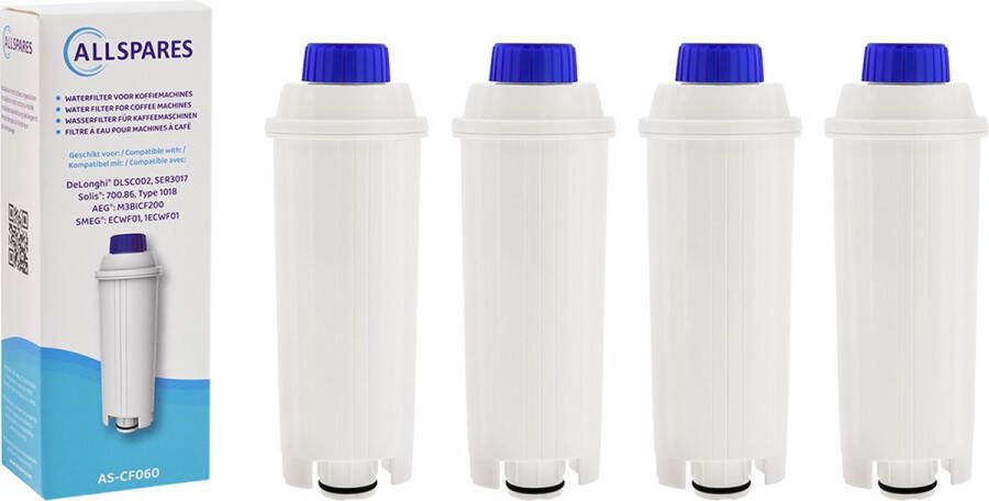 AllSpares Waterfilter (4x) geschikt voor o.a. ECAM-serie koffiemachines vervangingsfilter voor Delonghi DLSC002 SER3017