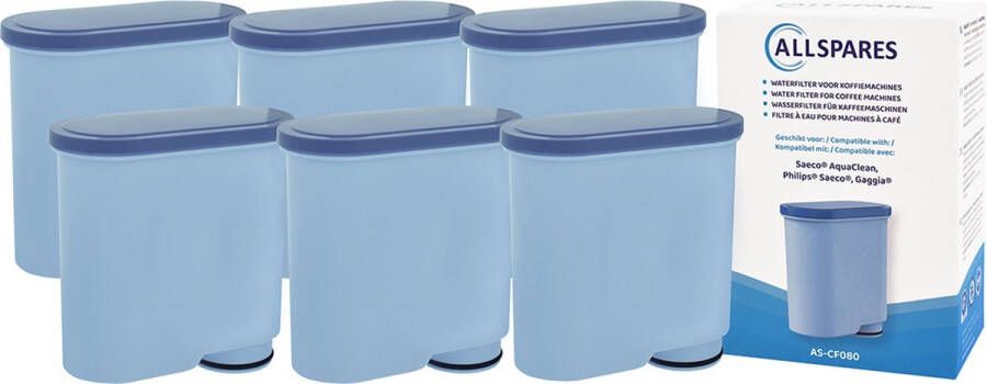 AllSpares Waterfilter (6x) voor koffiemachines geschikt voor Philips Saeco AquaClean CA6903 22 CA6903 10