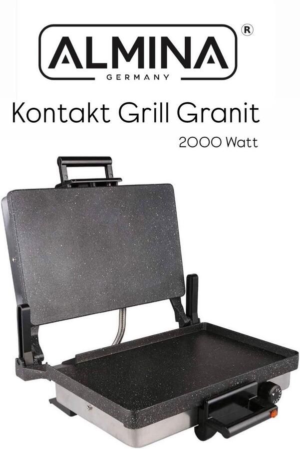 Almina Elektrische Contactgrill 2000 Watt – Graniet Coating – 5 Standen Regelbaar – Olieopvangbak