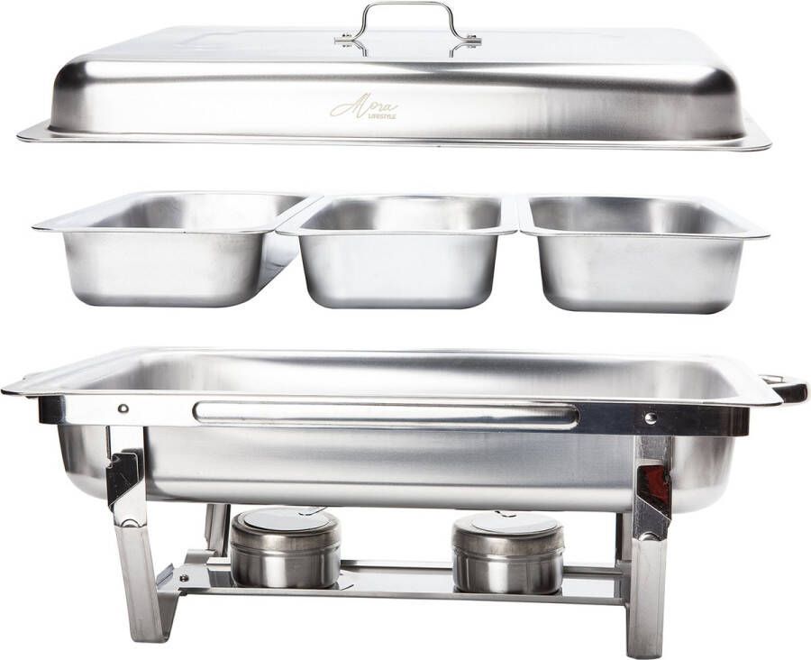 Alora Chafing Dish chrome 3 bakken Voedsel Verwamer Voedsel Warmhouden met Deksel Buffetwarmer Roestvrij Staal Chrome Earmhoudplaat Bain Marie Warmhoudbakken Warmhoudschalen