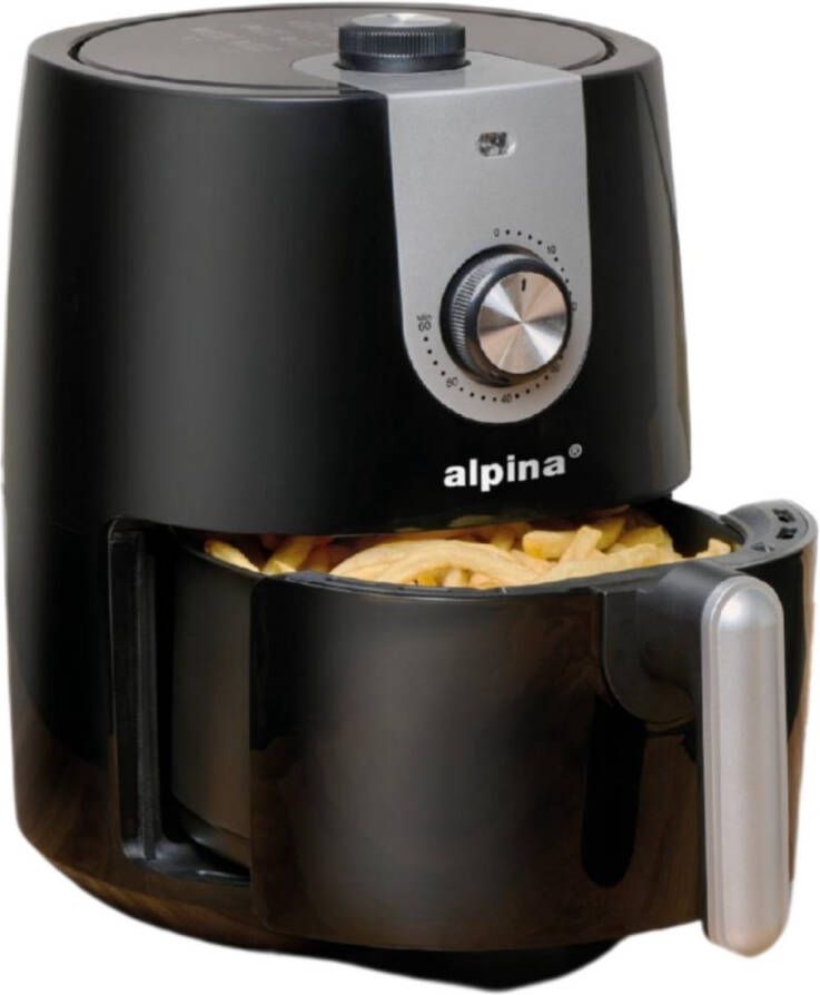 Alpina Airfryer 2L Air Fryer Geschikt voor 2 tot 3 Personen Heteluchtfriteuse met Timer en Aanpasbare Temperatuur Hetelucht Oven Airfryer Kunststof Zwart