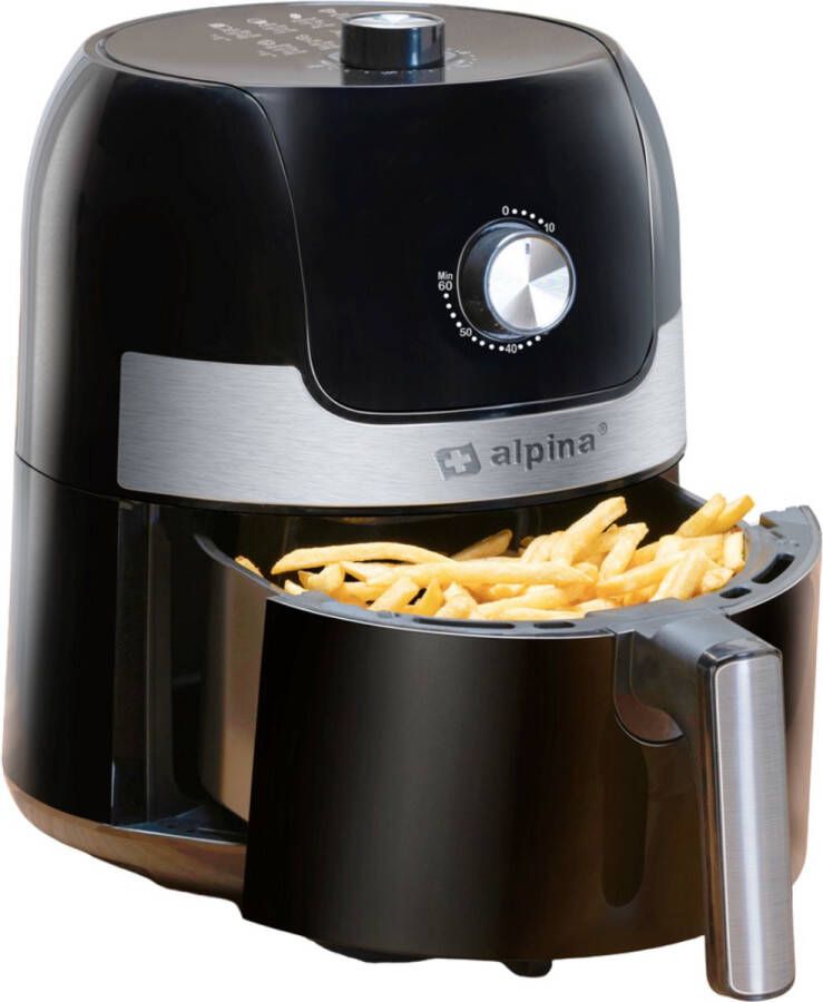 Alpina Airfryer 3.5L Heteluchtfriteuse 2 tot 3 Personen Air Fryer met Instelbare Temperatuur van 80 tot 200°C Hetelucht oven Airfryer Timer tot 60 Minuten 1400W Zwart