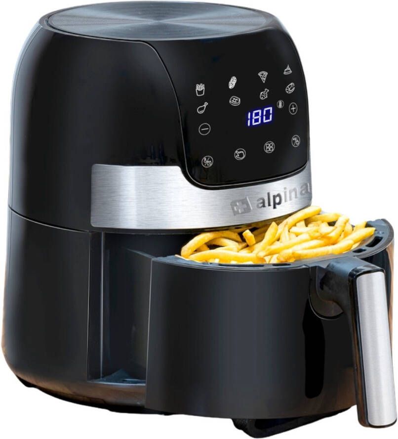 Alpina Airfryer 4.5L- Heteluchtfriteuse voor 2 tot 4 Personen Air Fryer met Instelbare Temperatuur van 80°C tot 200°C Timer tot 60 Minuten Hetelucht Friteuse 1400W Zwart