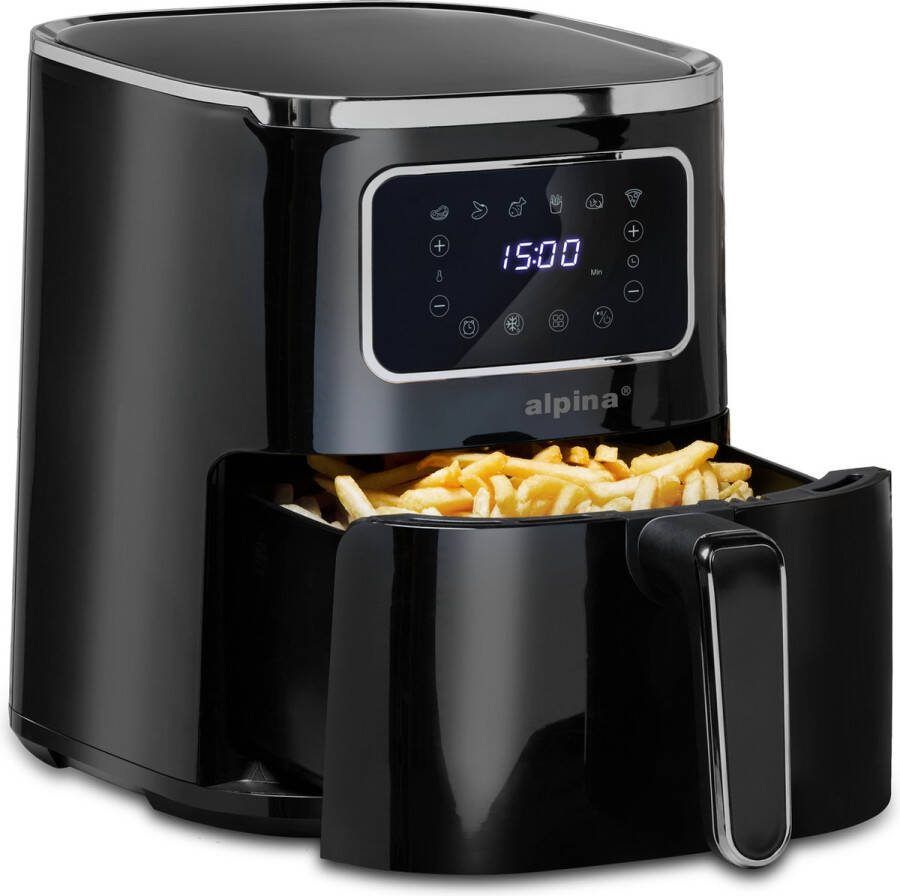 Alpina Airfryer 4.5L- Heteluchtfriteuse voor 3 tot 4 Personen Air Fryer met Digitaal Display Instelbare Temperatuur van 80°C tot 200°C Timer tot 60 Minuten Hetelucht Friteuse 1450W