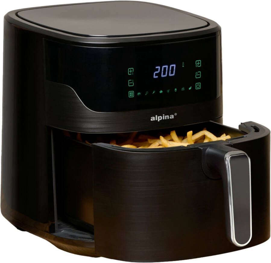 Alpina Airfryer XL Heteluchtfriteuse 6L Air Fryer 2 tot 5 Personen Heteluchtoven met Digitaal Touchscreen Instelbare Temperatuur 80 tot 200 Graden Timer Functie 8 Kookprogramma's